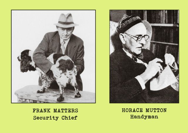 Portrait photgraphs of office staff members - Frank Matters (security chief) and Horace Mutton (handyman)